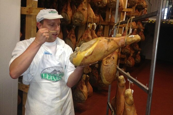 From Parma: Parmigiano,Prosciutto and winery Tour and tasting - Langhirano ham factory: curing rooms and the 24-month tasting